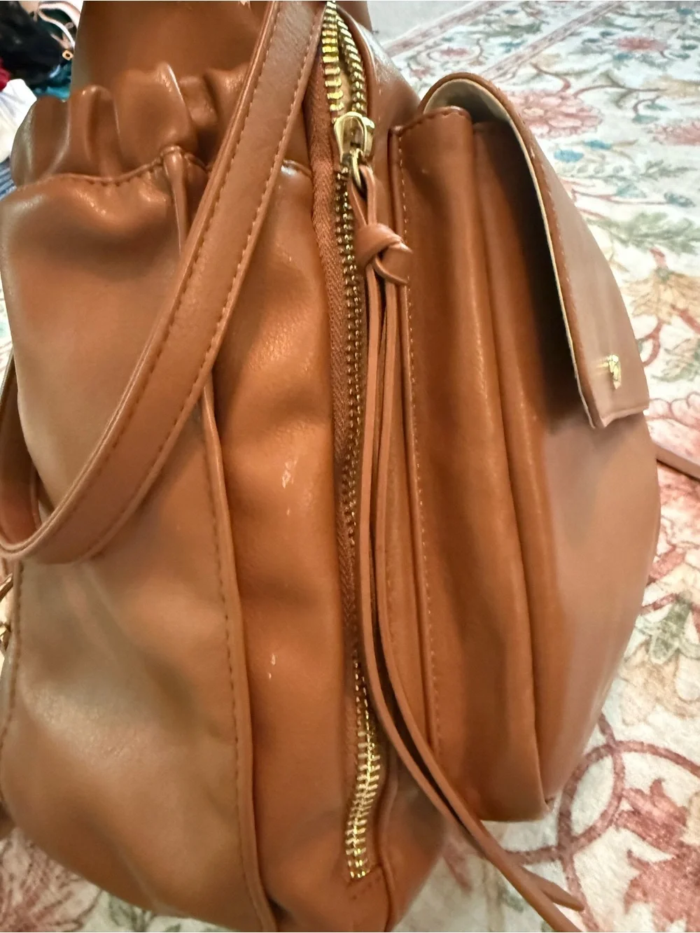 Miss Fong Leather Tote in Warm Cognac